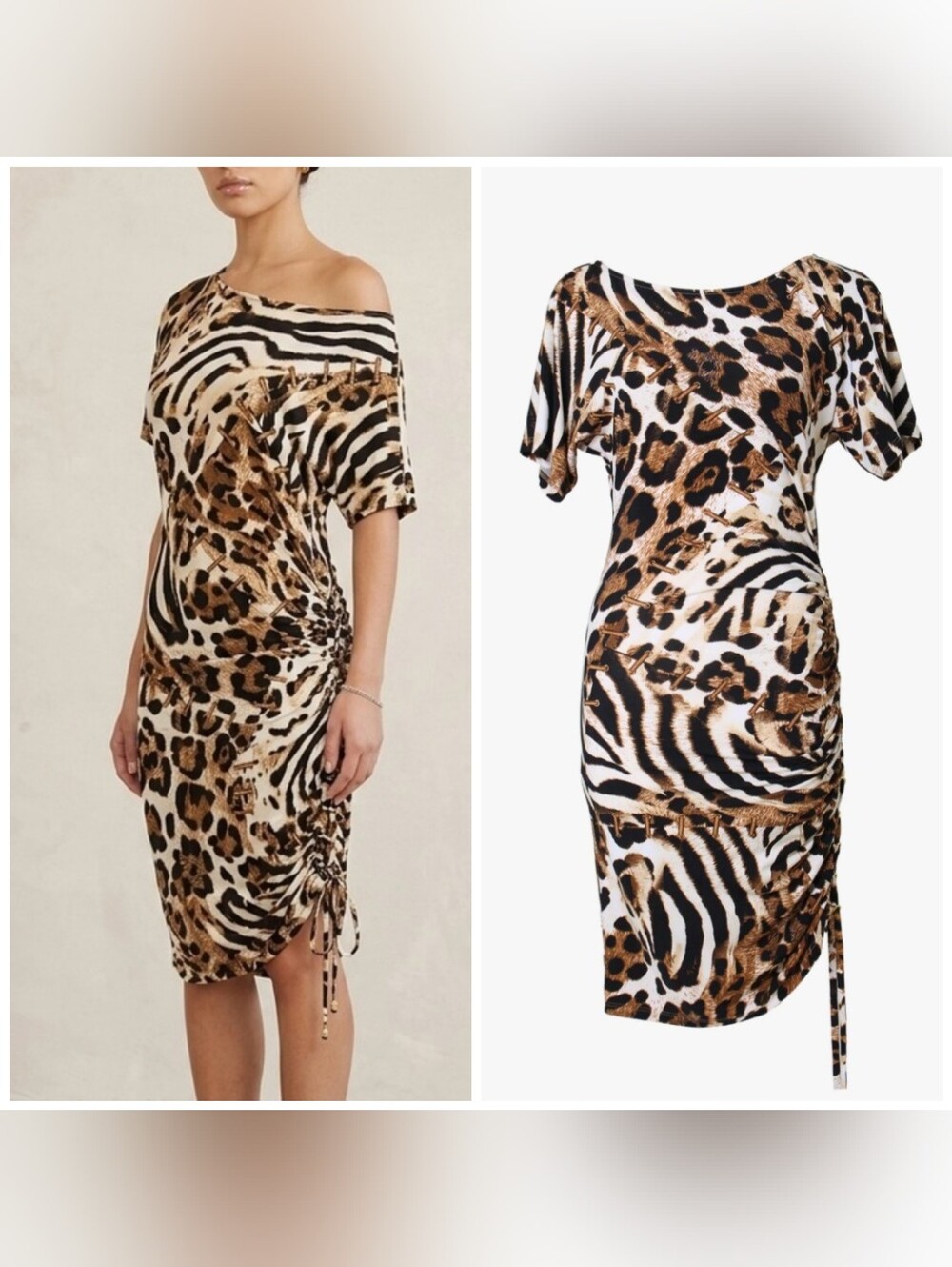 Caché Animal Print Bodycon Dress, XS, Leopard Print Vintage Y2K, Asymmetric